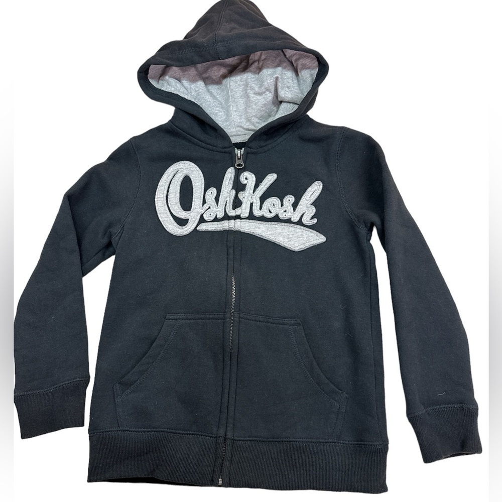 Osh Kosh Navy Blue Boys Hooded Sweatshirt Jacket Kangaroo Pocket Size 6